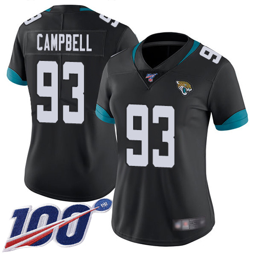 Nike Jacksonville Jaguars #93 Calais Campbell Black Team Color Women Stitched NFL 100th Season Vapor Limited Jersey->new orleans saints->NFL Jersey